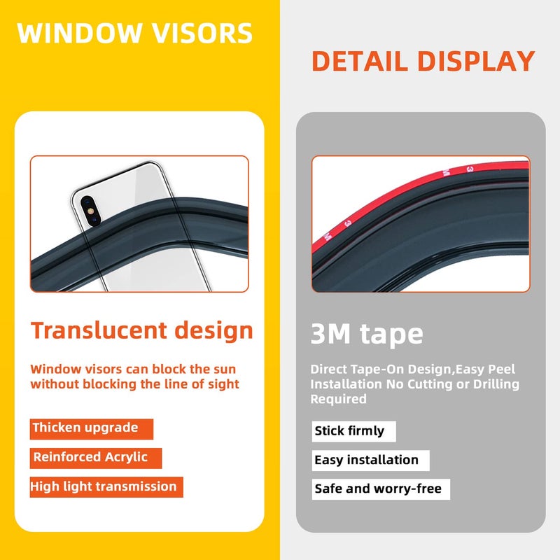 PLDDE Window Visor Rain Guards Compatible with 2004-2014 Ford F-150 SuperCab/Extended Cab Window Wind Deflectors Vent Visors Shades for Truck Accessories Tape-On(No-Drill) 4pcs - Image 3